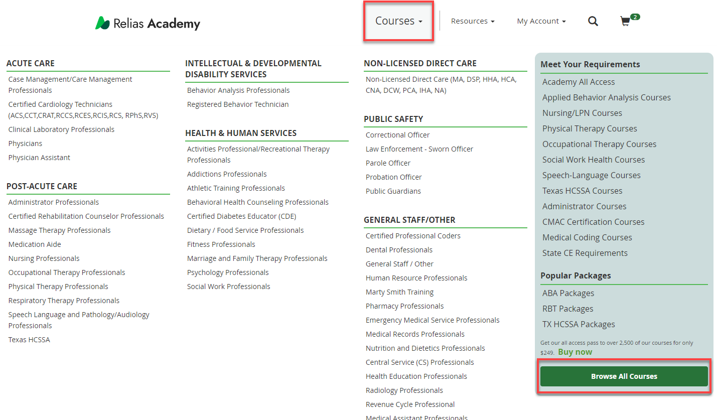 Purchasing Courses on Relias Academy